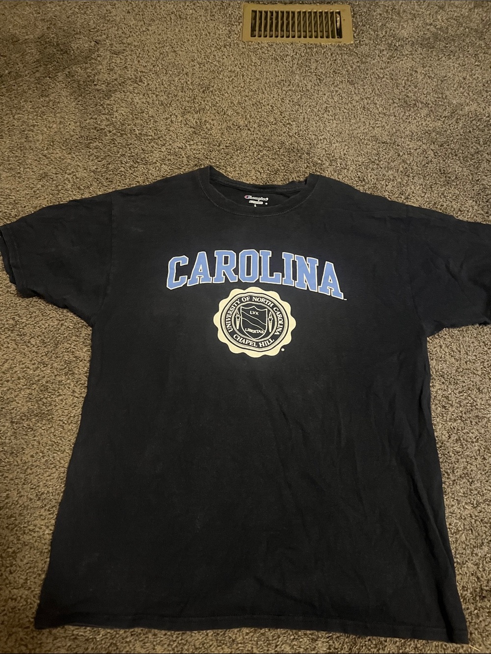 Champion Navy Carolina Graphic Crewneck Tee with Blue Print